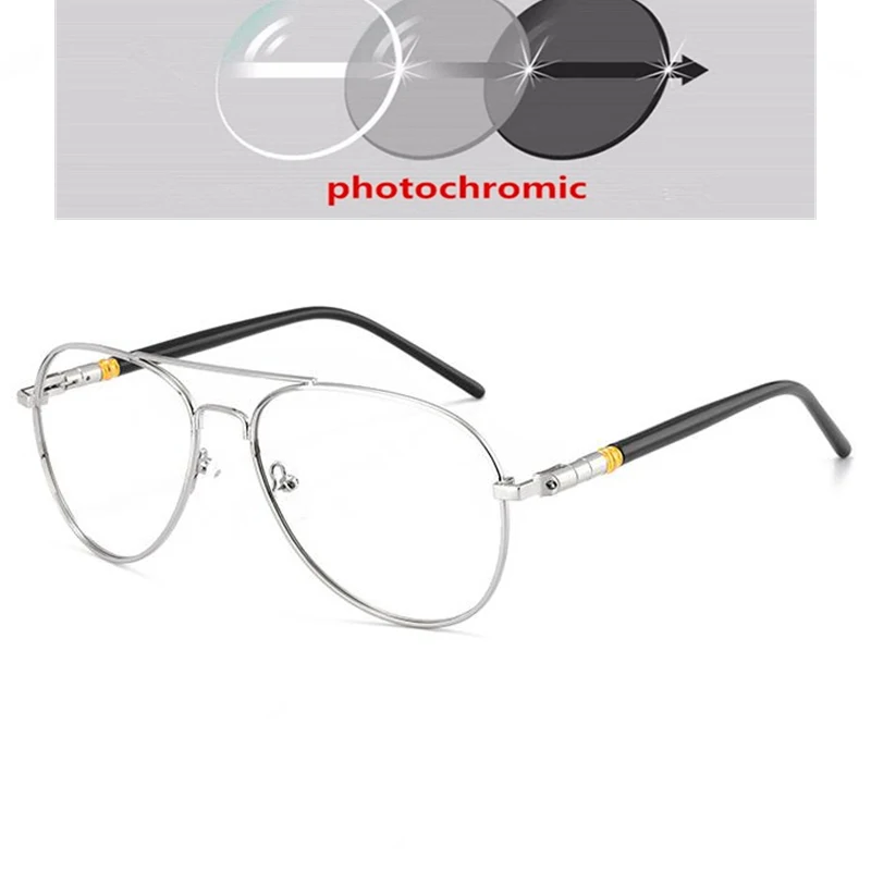 Outdoor Shade Sun Photochromic Pilot Myopia Glasses With Prescription Eyewear Men Oval Sunglasses Diopter 0 -0.5 -0.75 To -6.0