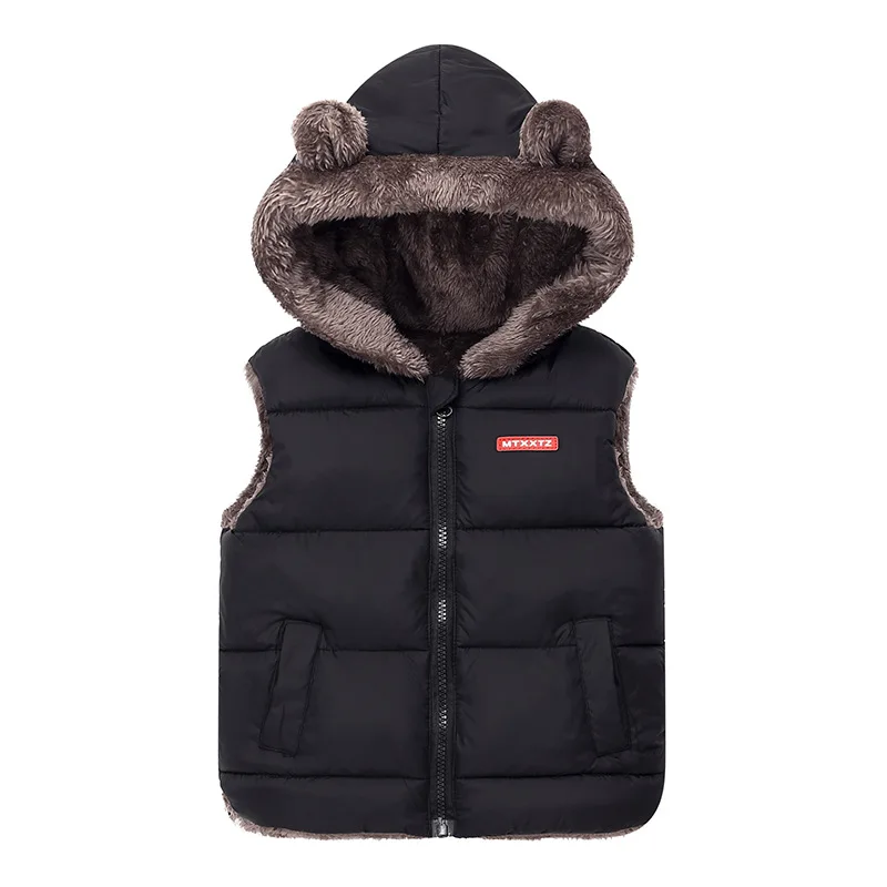 Winter Boys Girls Cotton Padded Hooded Vest Coat Children Kids Thick Waistcoat Outerwear Clothing Infant Jacket for 2-6 Years