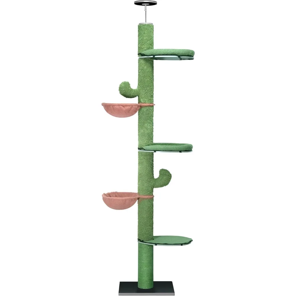 

Adjustable Tall Cat Climbing Tree Floor-to-Ceiling Climber Toy with Hanging Hammock and Scratching Posts Furniture,Green
