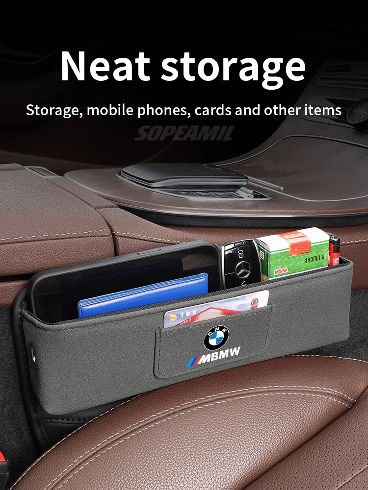 BMW M X1 X3 X5 X6 X7 M3 M4 M5 F10 F15 F25 F30 E36 E39 E46 E60 Suede Car Seat Crevice Storage Box Seat Gap Slot Card Holder Case