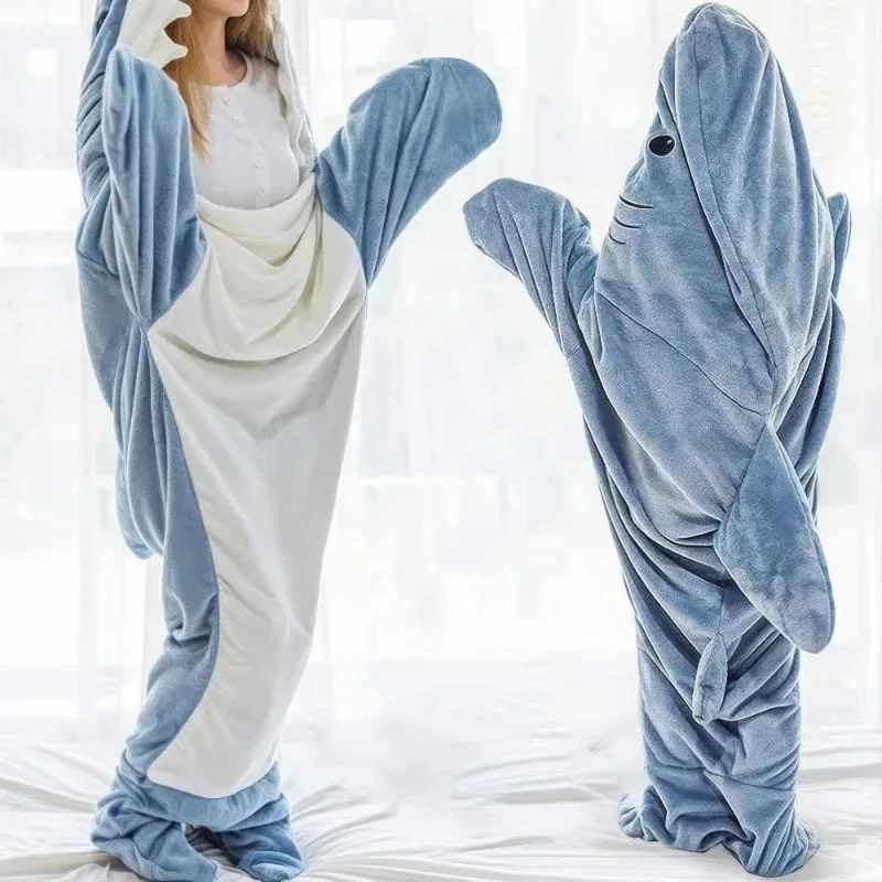 Shark Cosplay Onesie Pajamas  Flannel Loose Couple Adult Camping Sleeping Bag Wearable Blanket Funny Gifts Pajama Party Costume