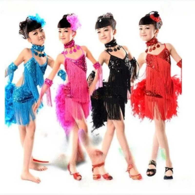 子供ラテンダンスドレス女の子服ダンスウェアフリンジスカートパフォーマンス衣装-ompetition-制服ダンススカート子供服