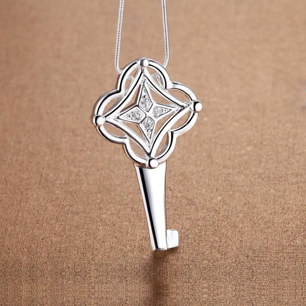 925 Sterling Silber Halskette Schlüsselanhänger mit Zirkonia für Damen Hochzeitsschmuck Feine Accessoires Hochwertige Modegeschenke Großhandel