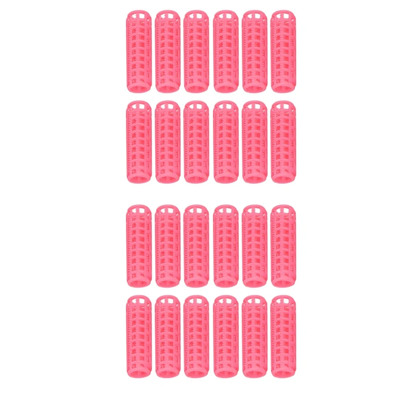 

24 Pcs Pink Plastic DIY Hair Styling Roller Curlers Clips