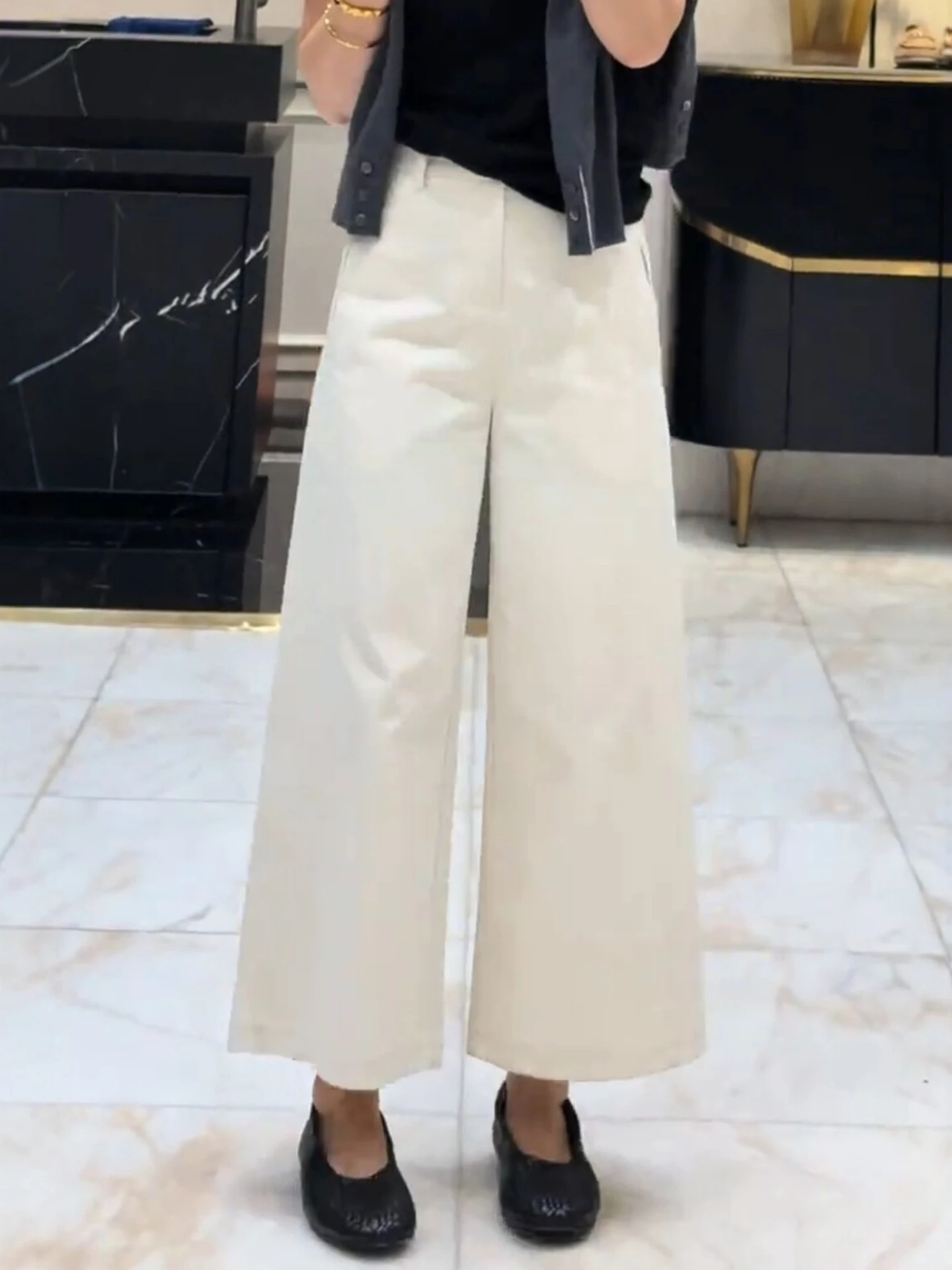 

High Waist Wide Leg Straight Cut Suit Pants for Women Spring Summer 2026 New Style Slimming Casual Trousers Nine Points