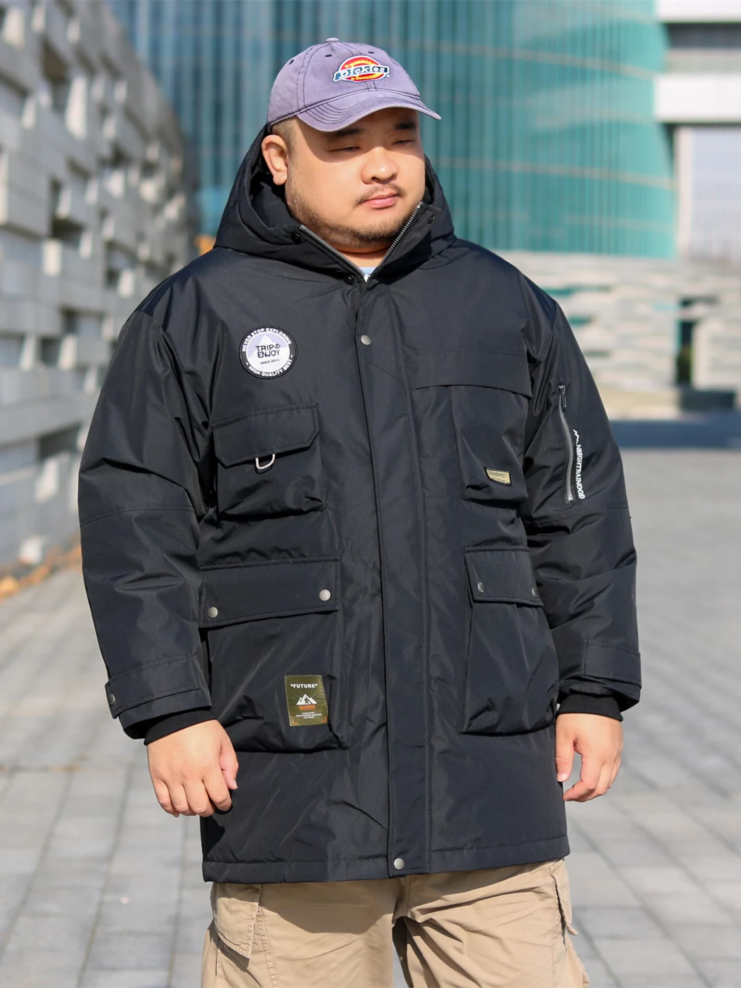 

Men's Long Casual Oversized Hooded Du down Jaet Warmth 90% White Du down Loose Fit Multiple kets Workwear Sle