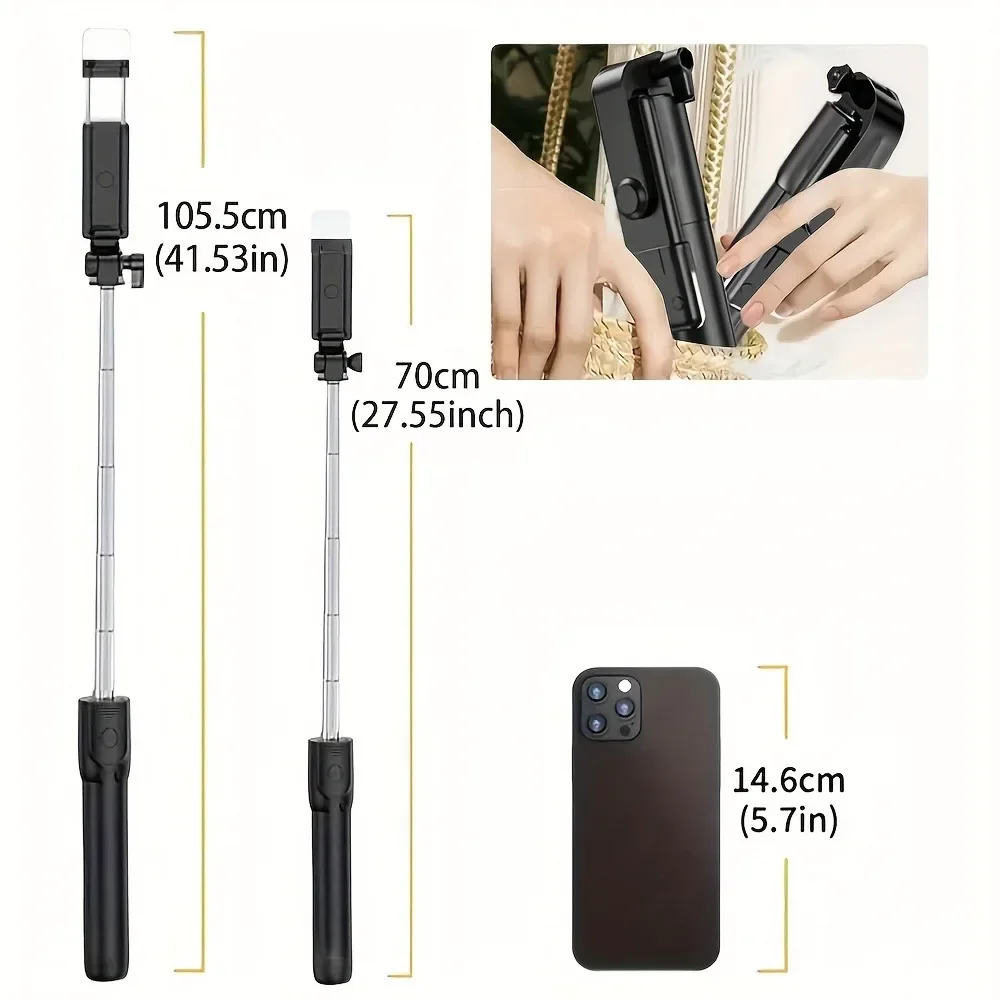 Portable Wireless Selfie Stick for Smartphone, 28 Inch Tripod with Bluetooth Remote Foldable Stand for Vlog Shooting Recording