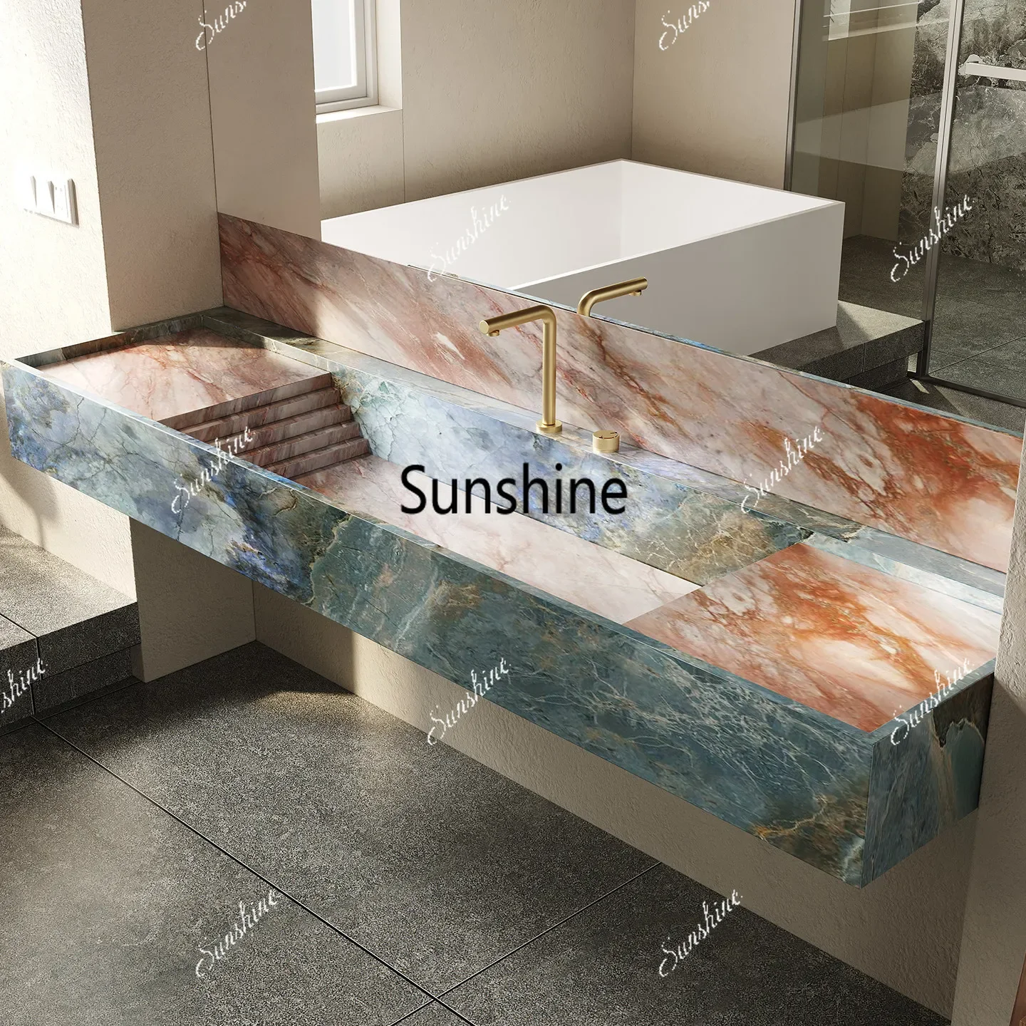 High-end light luxury rock slab integrated seamless basin bathroom cabinetTJ