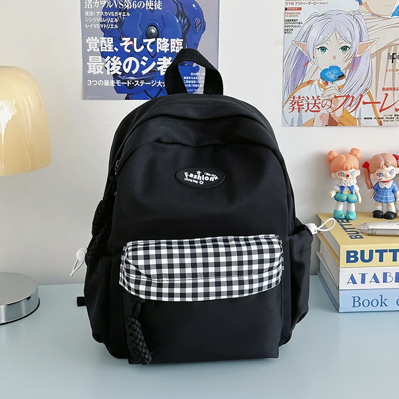 Large Capacity Solid Color Backpack for High School Students, Simple Black Travel Backpack for Middle School Students