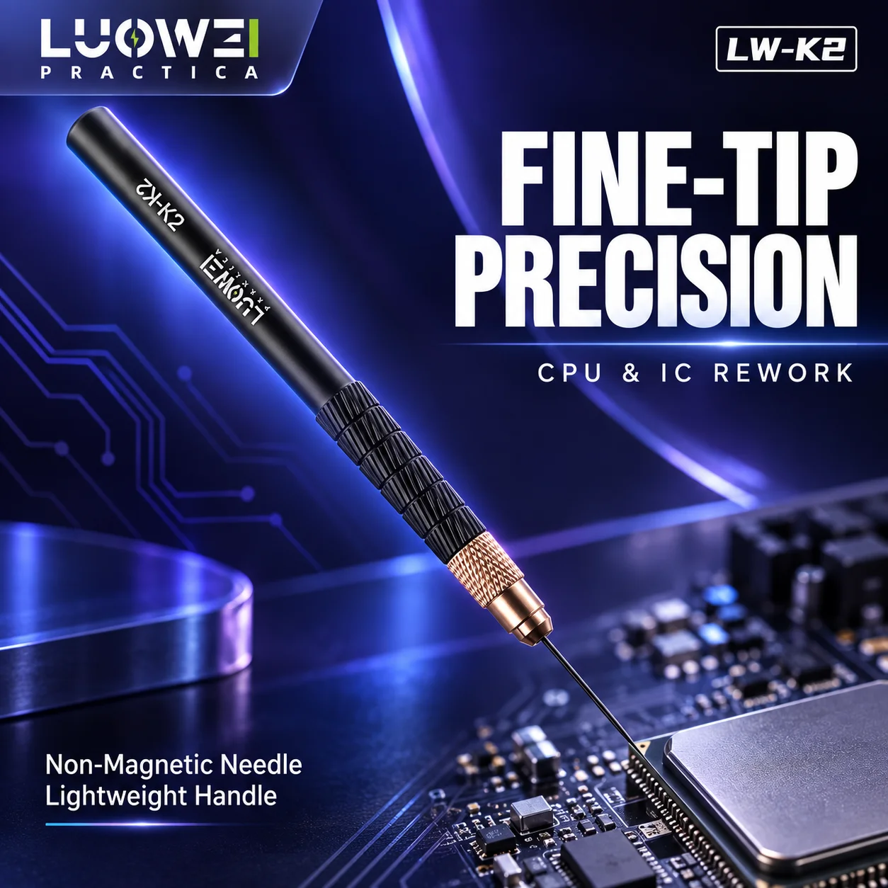 LUOWEI LW-K2 Precision Chip Lifting Needle High Toughness Non-Magnetic Tip Tool for Mobile Phone PCB and Electronics Repair