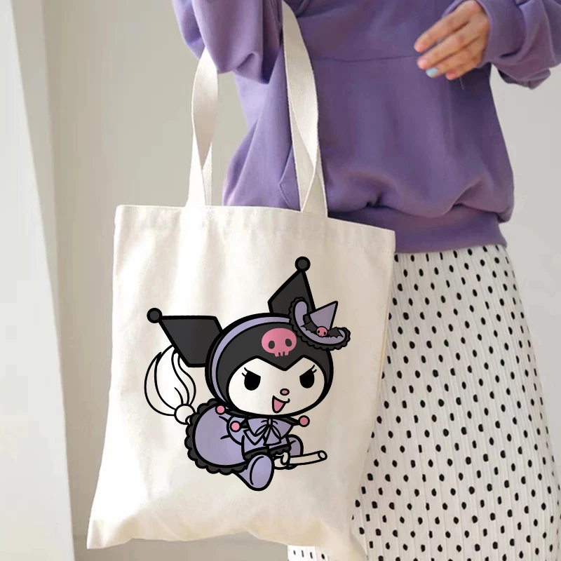 Y2k 90s Harajuku Kuromi Tote Bag Shopper Canvas Shoulder Bag Eco Sanrio Casual Shopping Bag Women Tote Female