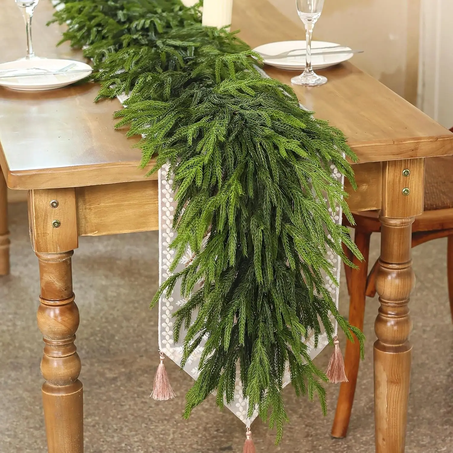 1Pcs 16FT Lifelike Touch Fake Norfolk Pine Garland for Christmas Home Decor | Thick and Lush, Artificial Pine Needles Garland, F