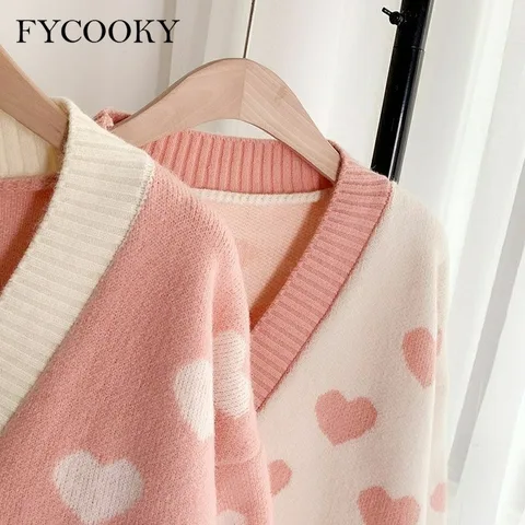 Женский вязаный кардиган FYCOOKY розового цвета