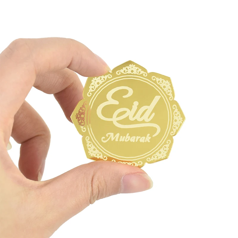 Topper gâteau Eid Mubarak Chi, 10 pièces/lot, en acrylique, or, miroir, pour fête musulmane islamique du Ramadan, fournitures de décoration DIY, 2024
