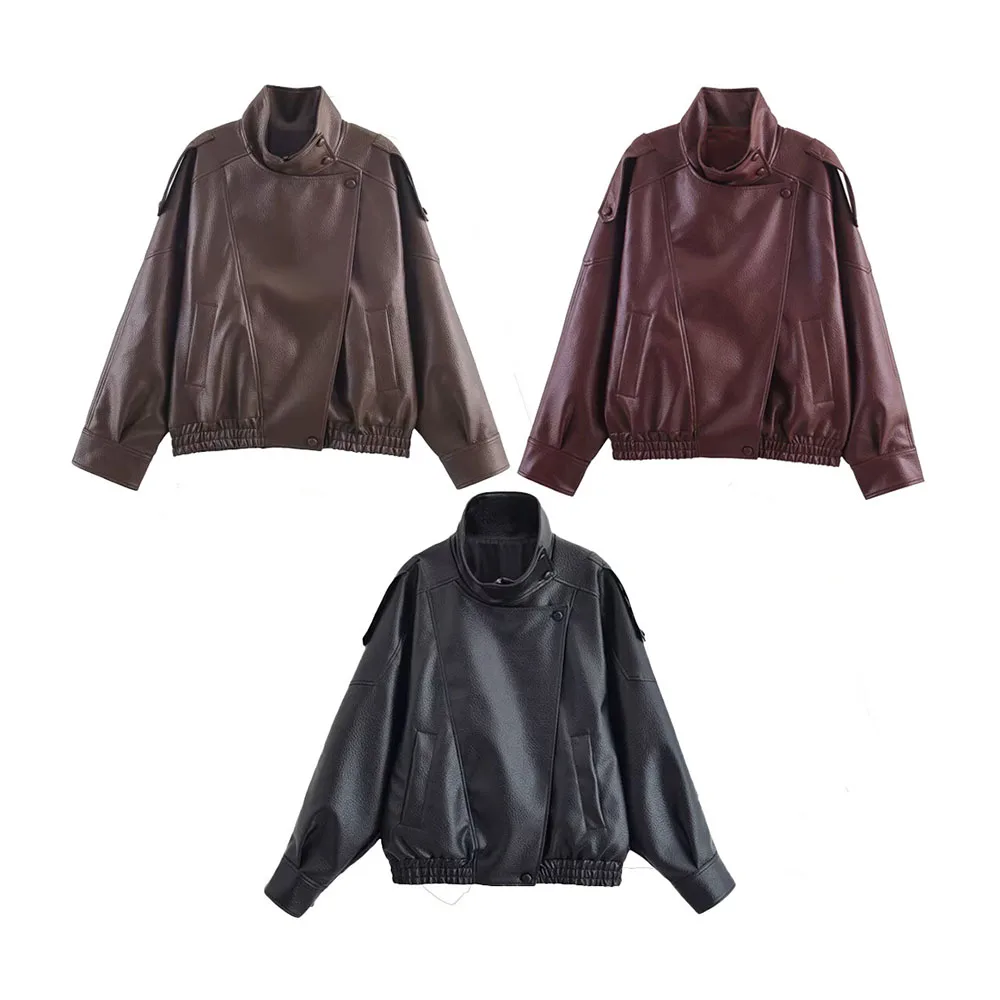 

Autumn and winter new women's fashion versatile lychee imitation leather jacket jacket