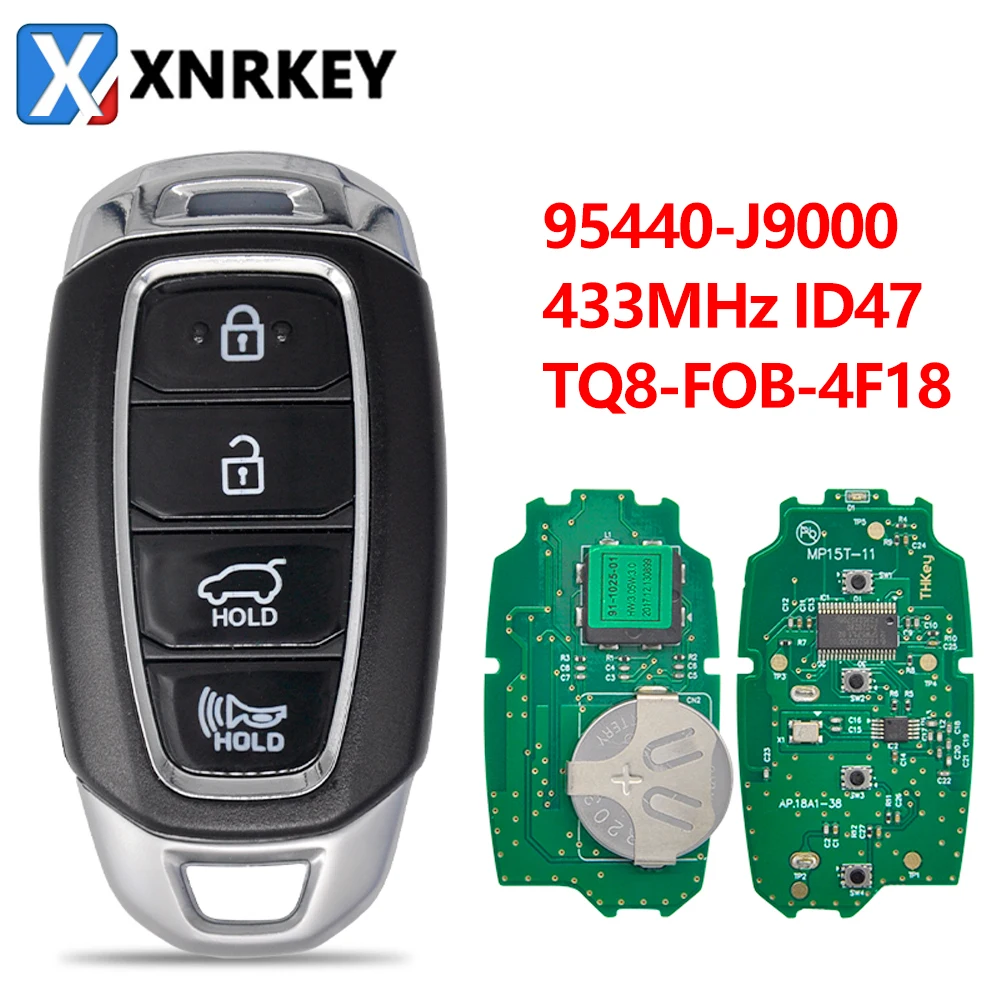 

XNRKEY 4 Button Remote Car Key ID47 Chip 433Mhz for Hyundai Kona 2018-2020 FCC: TQ8-FOB-4F18 95440-J9000 Replacement Car Key