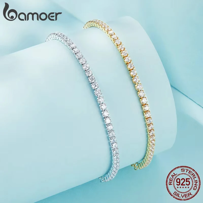 BAMOER 14K Arany plated Cetanzahl Elsőrangú Tenisz Karcsat számára Nők, 925 Sterling Ezüst Alkalmazkodó m Csúszka Karcsat esküvői ékszer Adomány