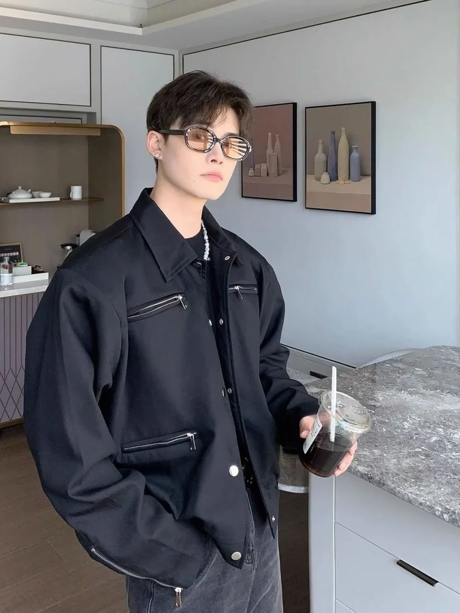 

American Sle Baseball Thiened Cotton Jaet Men's Loose Versatile Workwear Casual Outerwear ort Length Zipper Closure