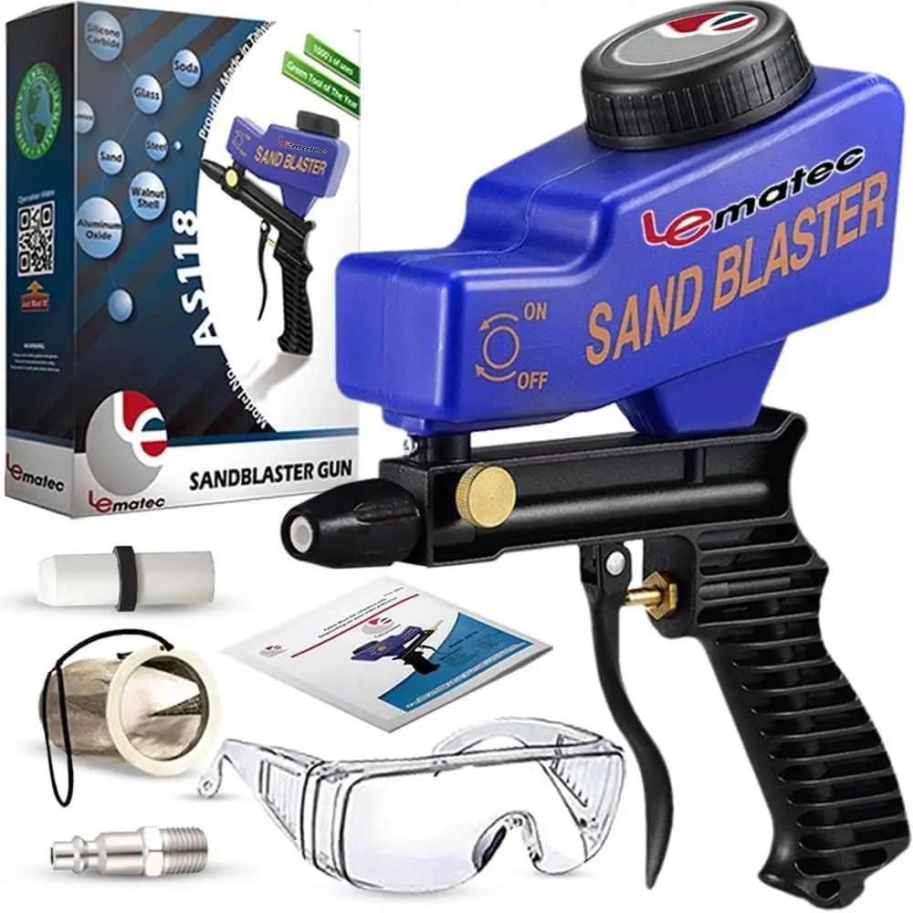 

AS118 Sand Blaster Gun Kit for Air Compressor, Paint/Rust Remover for Metal, Wood & Glass Etching, Up to 150 PSI Blasting Media