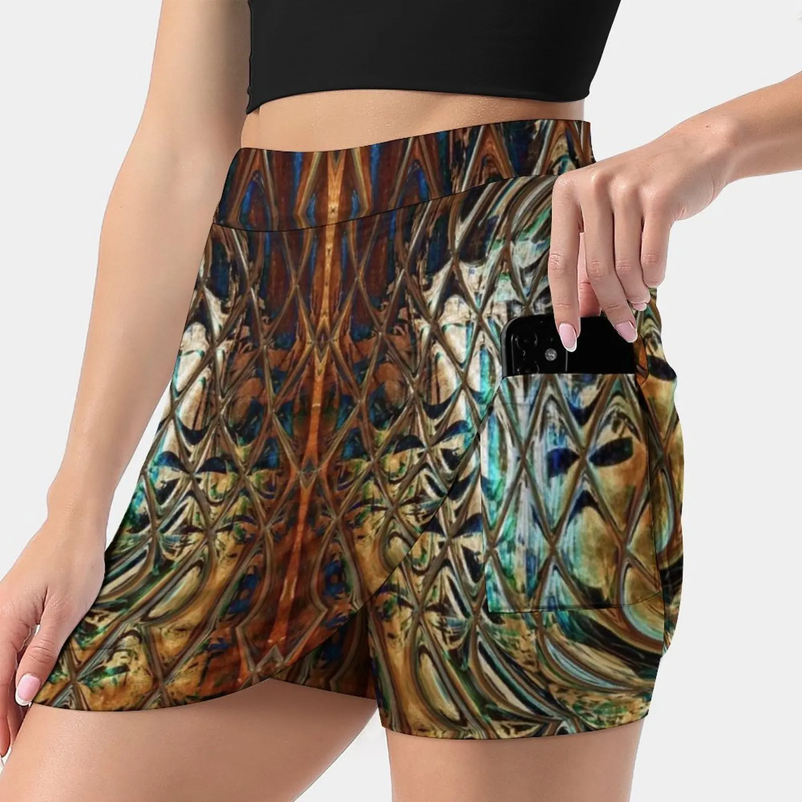 

Faux Copper Patina Geometric Tile Reflections Pattern Korean Fashion Skirt Summer Skirts For Women Light Proof Trouser Skirt