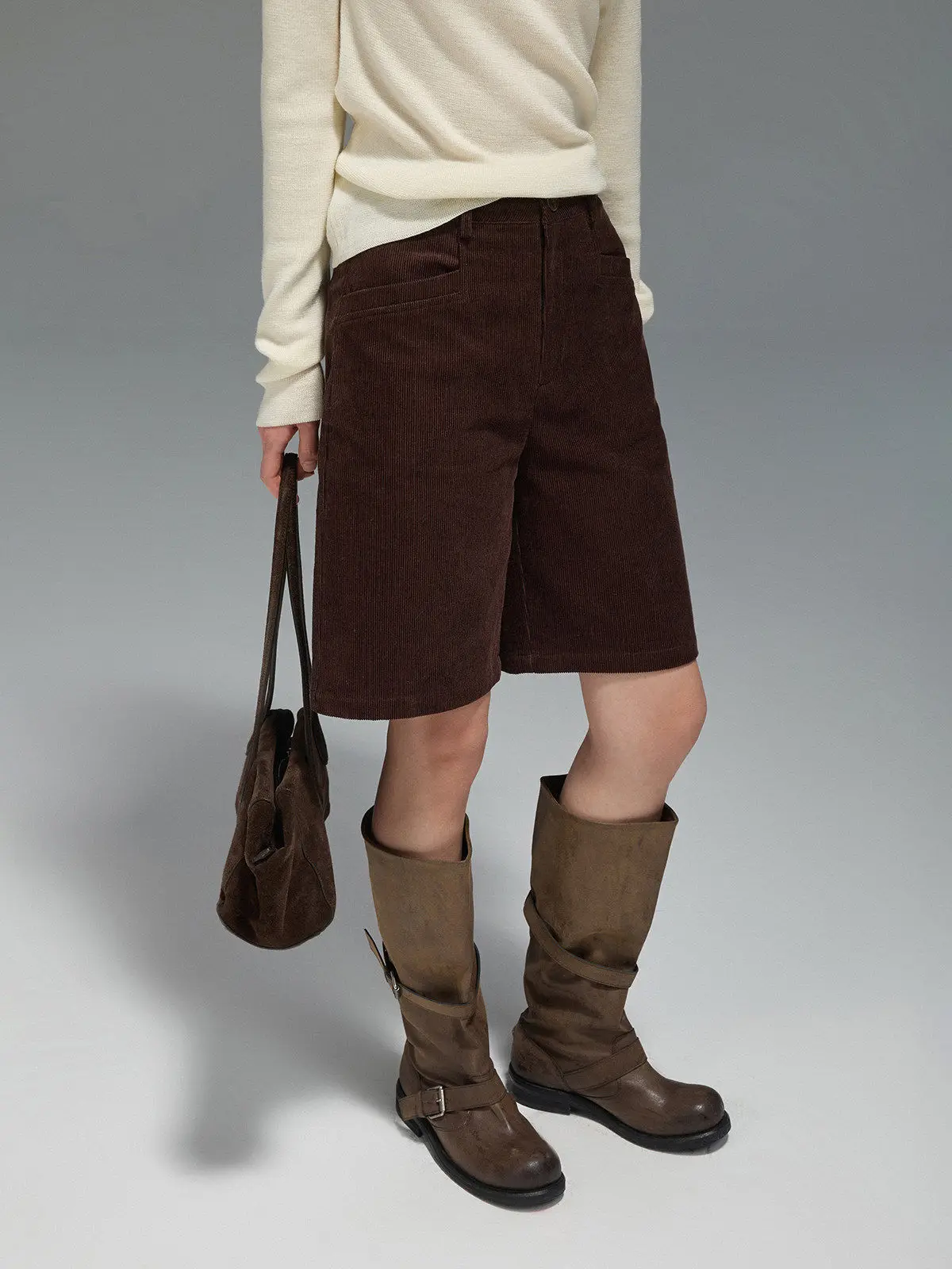 

JUSLIN Retro Cotton Corduroy Straight Leg Casual Five-Point Pants mid Waist Versatile Comfortable Women's Faion Trousers