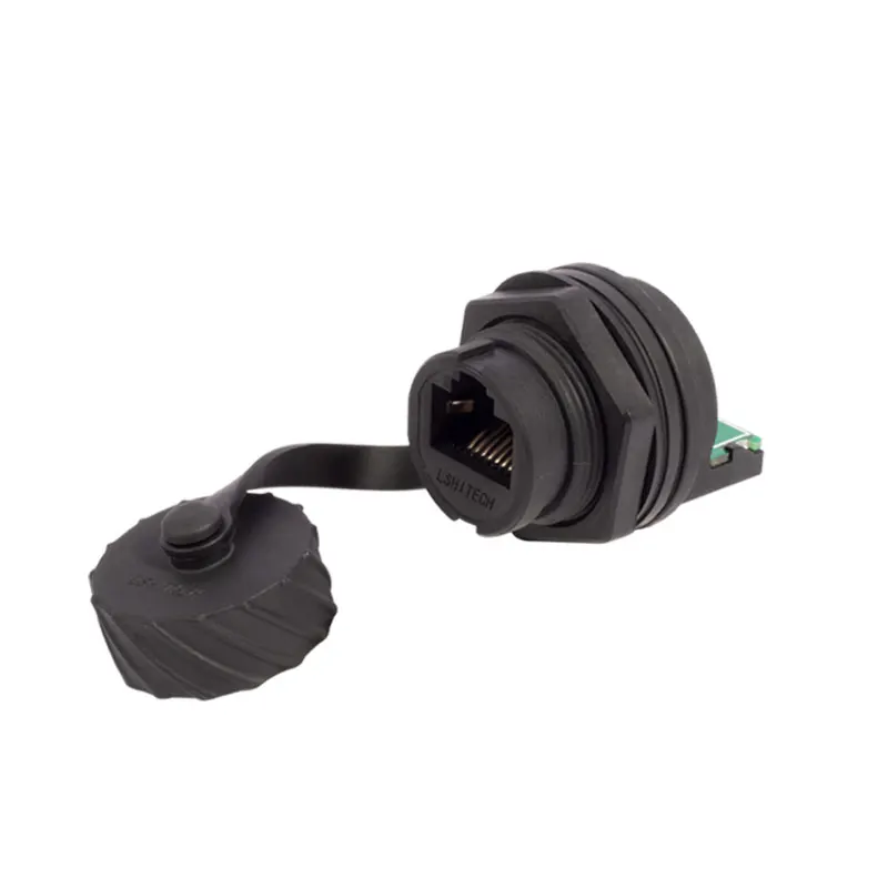 Waterproof RJ45 Female Socket Bayonet Mount Pass Through/Solder Type for Industrial Automation And Outdoor Security