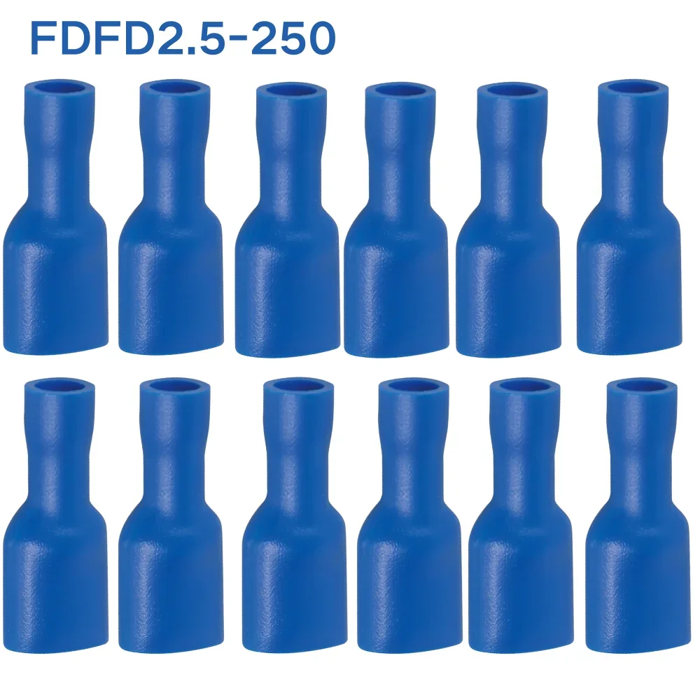 200/100pcs Red Blue Fully Insulated Splice Wire Cable Connector 6.3mm Crimp Electrical Terminals FDD1.25-250 FDD2-250