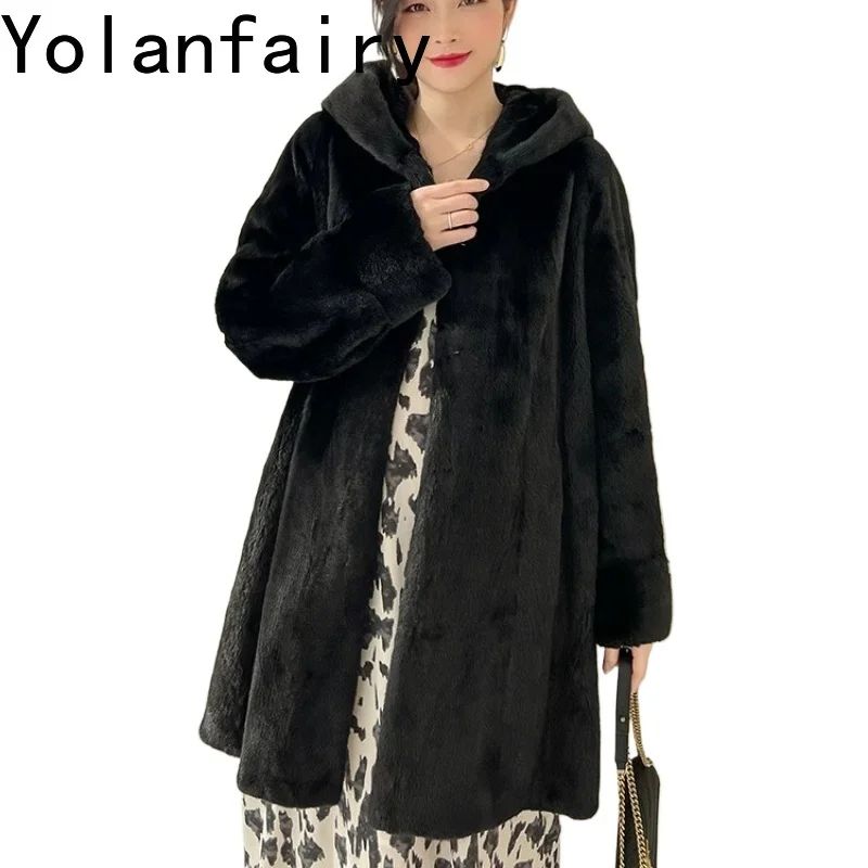 YOLANFAIRY 2026 Winter New Natural Fur Coat Women Luxury Mink Jacket Korean Style Full Pelt Mink Real Fur Coats Hooded Outerwear