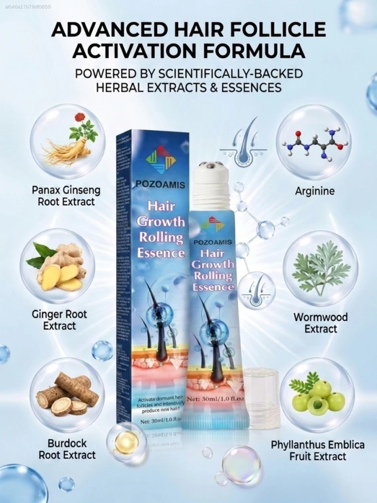 Daily Use Scalp Nourish Hair Serum with Roller‑Ball, Softly Care for Hair Roots, Improve Thin Sparse Hair Look, Easy Rolling Massage Application, Refreshing Liquid Essence for Household Hair Beauty Routine