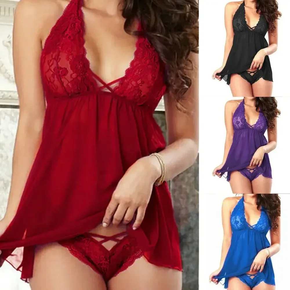 

Womens Stain Nightwear Underwear G-string Babydoll Sleepwear Robe Dress Sexy Night Dresses Set