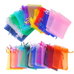 50pcs 7x9 9x12 10x15 13x18cm Gift Organza Bags Drawable Wedding Party Decoration Gift Bags Display Packaging Jewelry Pouches