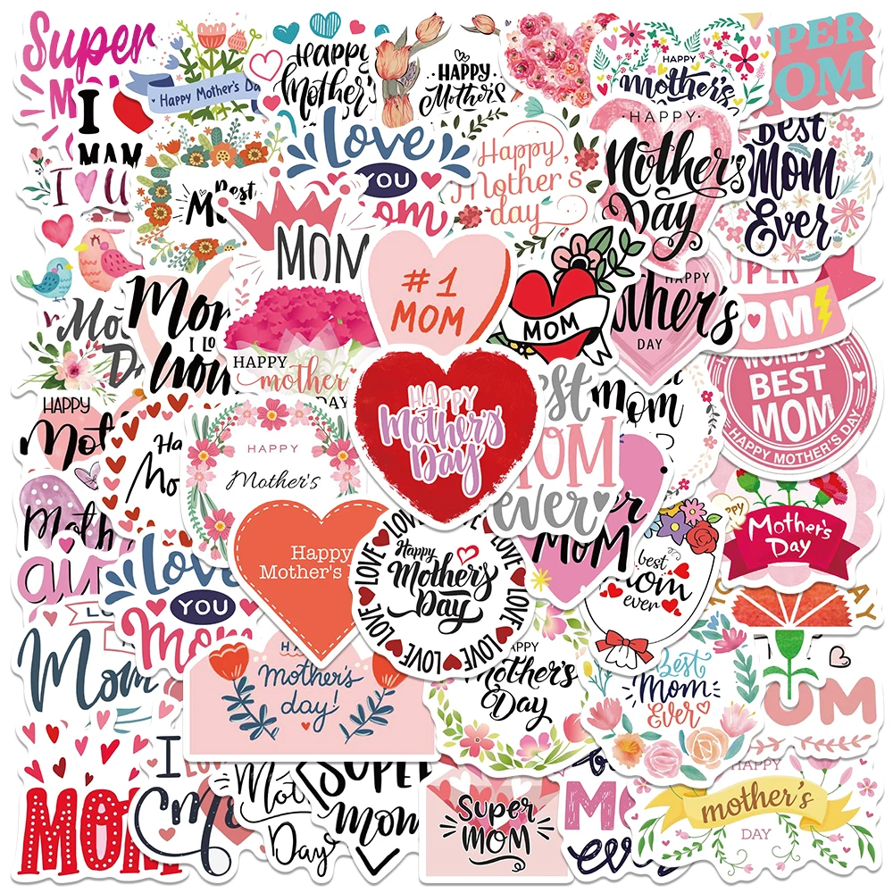 50pcs Happy Mothers Day Stickers Aesthetic Decals Gifts For Mom Grateful Mother Thanksgiving Phrase Computer Notebook Sticker