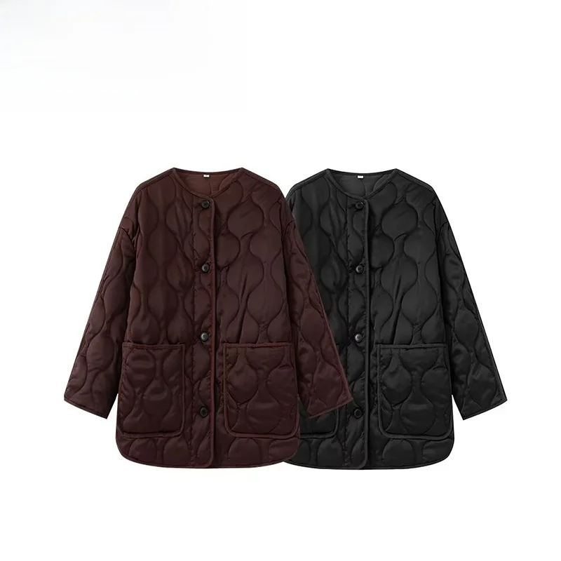 

ZBZA Весеннее новое женское пальто Faion ZW Series Silk Satin Feel round Ne Cotton Jaet Верхняя одежда Ele Sle Long Sve Coat