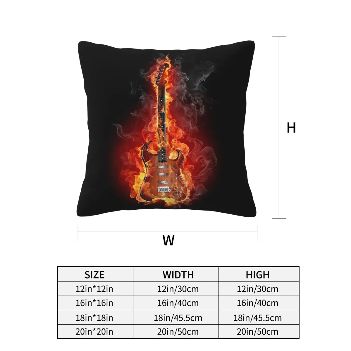 Guitar With Fire In Black Square Pillowcase Cushion Cover Pillow Case Throw Pillow Cover for Home Sofa Living Room