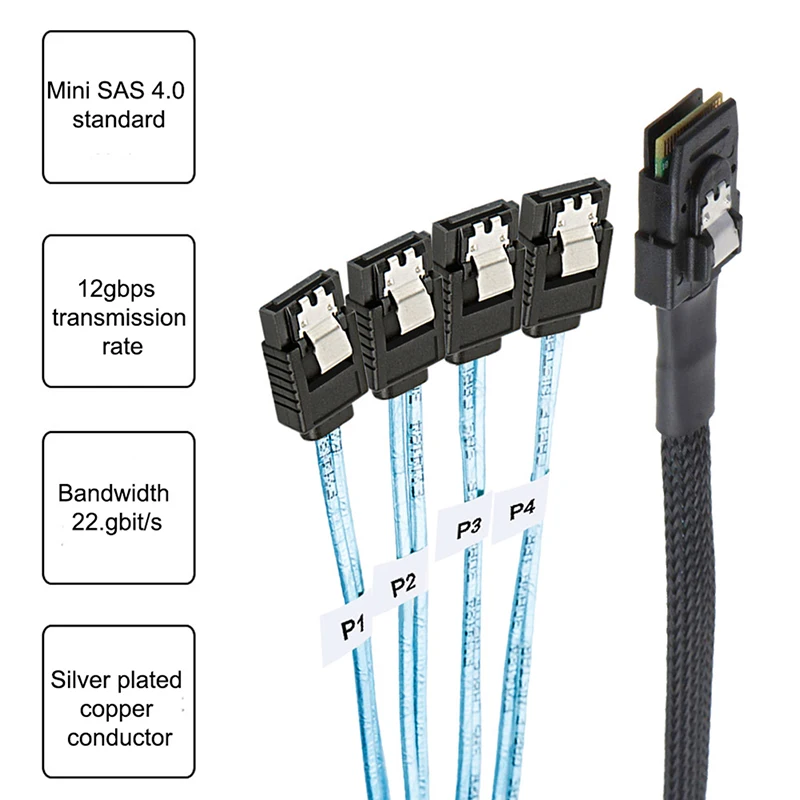 

SAS SATA Cable Mini-SAS SFF-8087 To 4 SATA Cable Mini SAS 4i SFF8087 36P To 4 SATA 7P Cable 12Gbps 1/0.5M Hard Drive Data