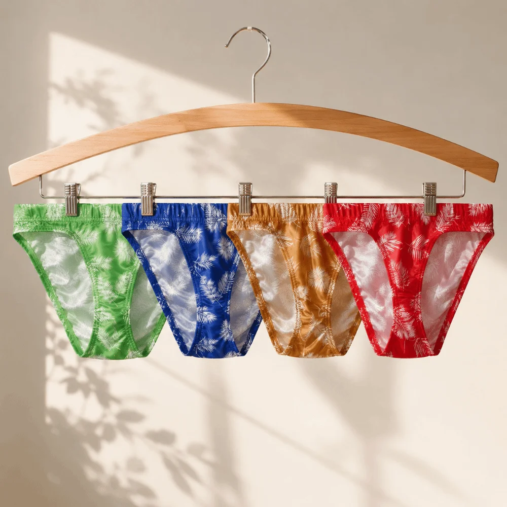 Simple Low Waist Men Briefs Stretch Fashion Palm Leaves Pattern Panties Soft Breathable Underwear Gifts