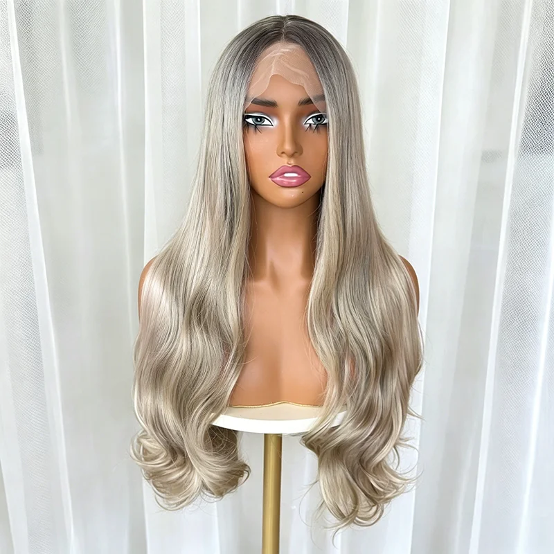 Cream Blonde Ombre Ash Blonde Dark Roots Body Wave Lace Front Wig 13x4 HD Lace Wig for Women Salon Quality Hair Heat Resistant
