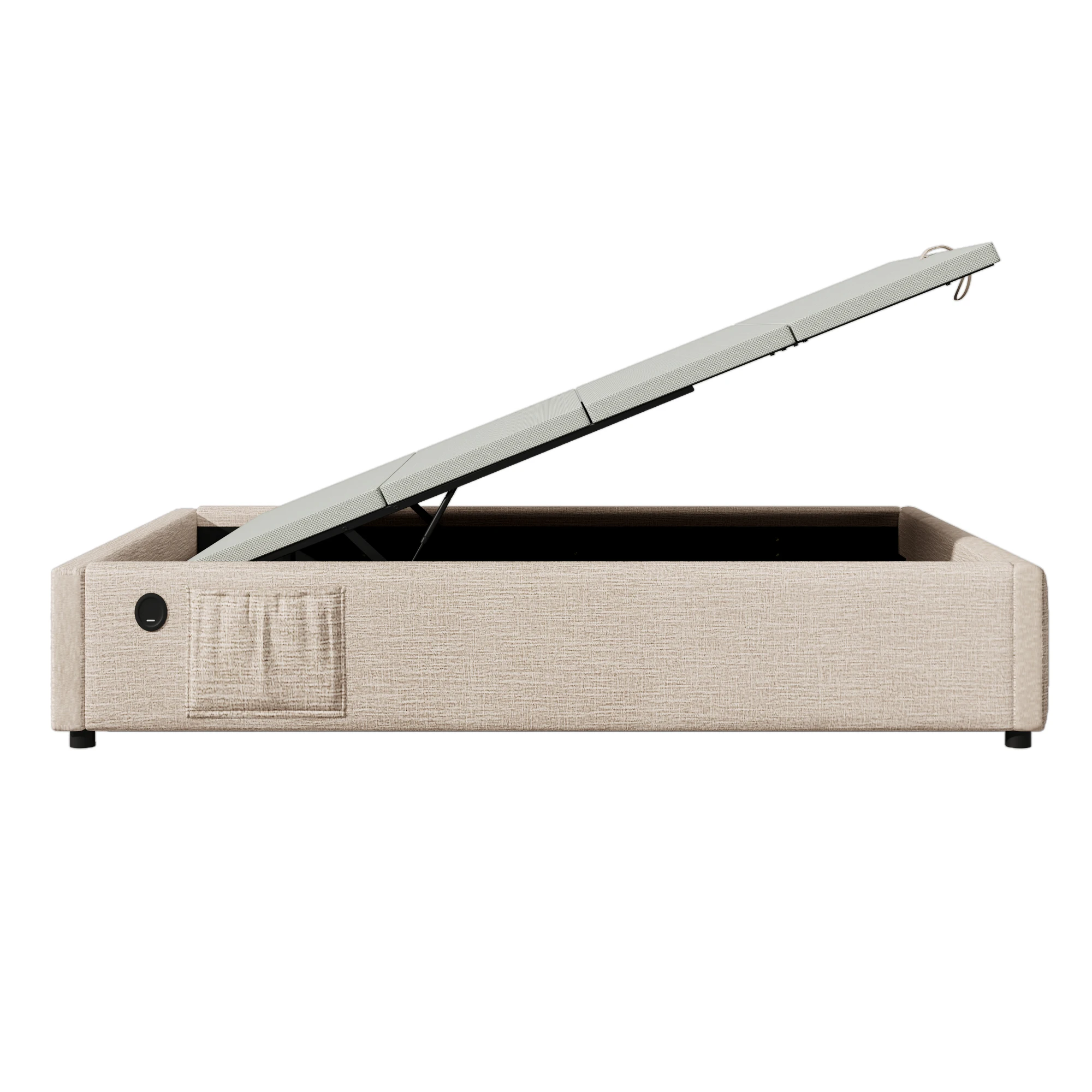 Gepolstertes Einzelbett 90×190 cm, Bettgestell mit Stauraum und USB-C, Lattenrost, Leinen, Naturfarben – Detail 18