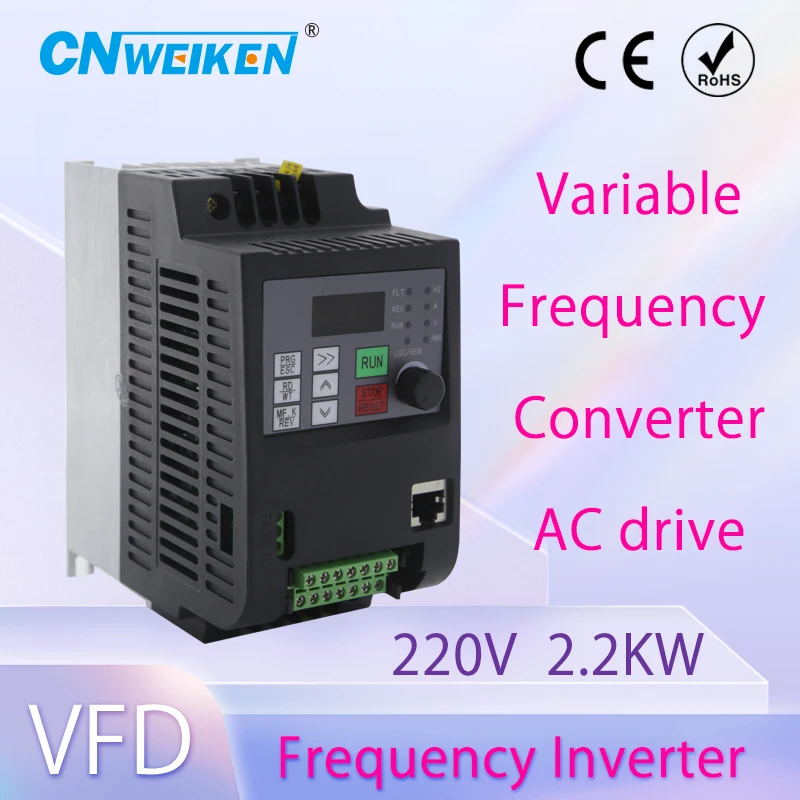 Imagem -04 - Entrada Monofásica Vfd do Inversor Conversor de Frequência Movimentação de Velocidade Ajustável 220v 380v 220v Saída Phase 2.2kw