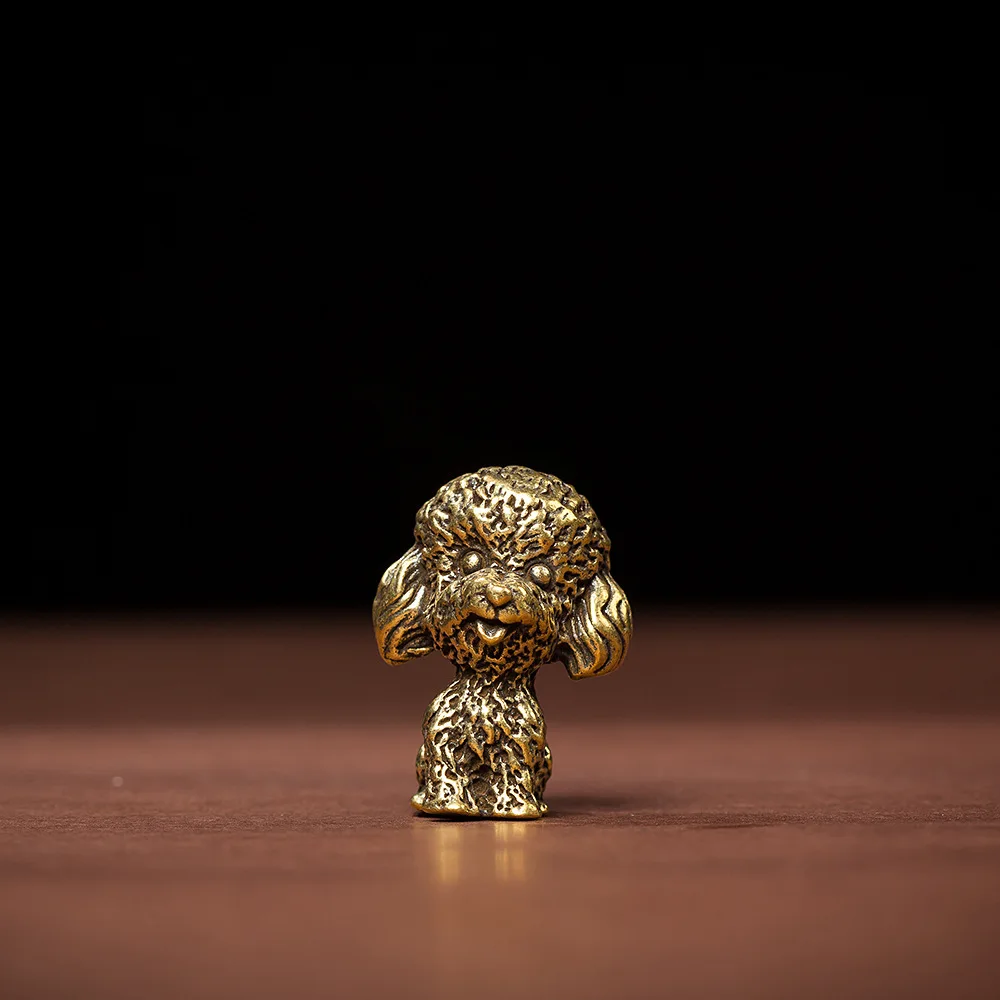 Vintage Solid Brass Poodle Figurine Mini Cute Teddy Dog Statue Home Desktop Ornament Tea Pet Zodiac Dog Craft Accessories Gift