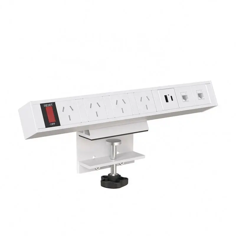 

AU Plug Desktop Power Board Clamp Plastic Tabletop Surface Mounted Power Strip Socket Outlet USB Data Port 10A Rated Current