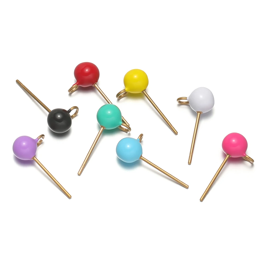 10 Stück Edelstahl 5mm Emaille-Kugel-Ohrstecker mit Haken für DIY Mädchen-Ohrringe, Schmuckherstellung, Zubehör – Detail 3