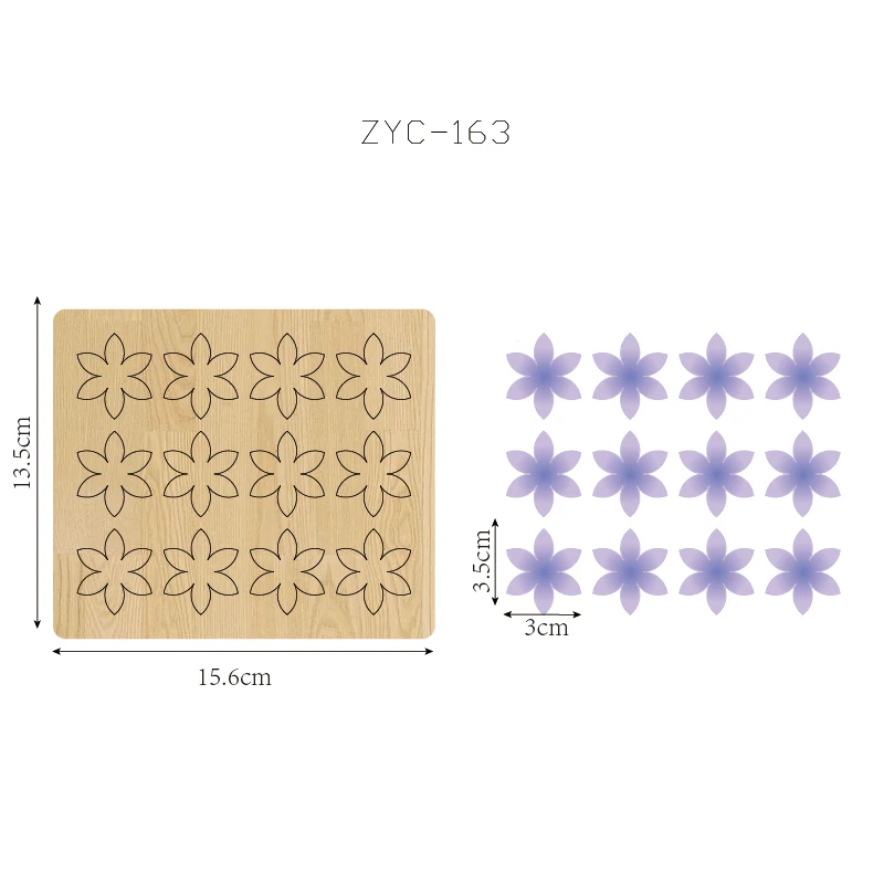 ZYC-163 قوالب القطع الخشبية تصميم الزهور لآلات القطع المصنوعة يدويًا ومشروع الأشكال المناسبة الحجم