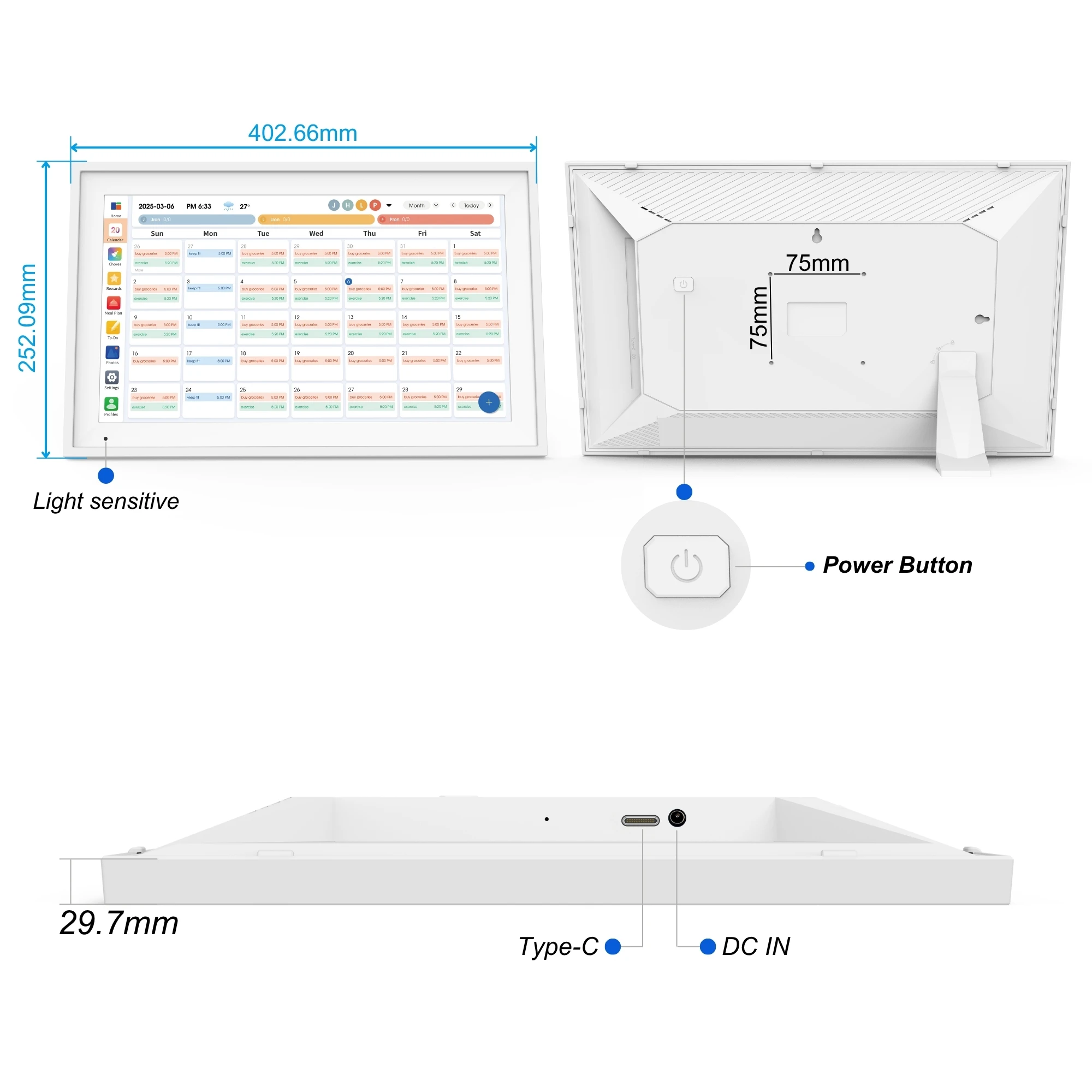 Android 14 4+64GB Digital Planner Screen with Touch and WiFi Function Family Calendar Video Playback Desktop Calendar Display