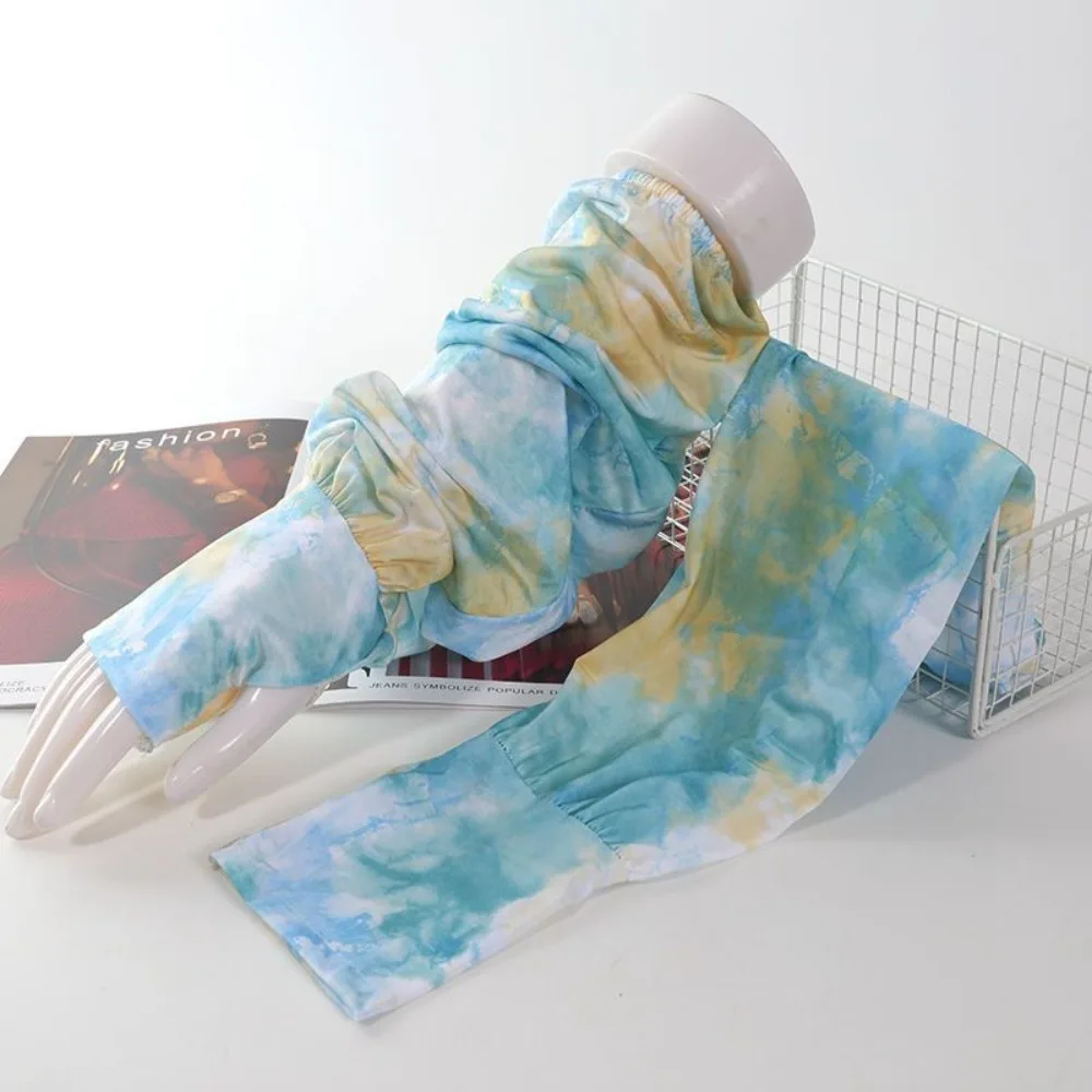 

Tie Dyeing Long Ice Silk Sleeves Ethnic Style Sun Protection Sunscreen Arm Covers High Elastic Thin Cycling Gloves Driving