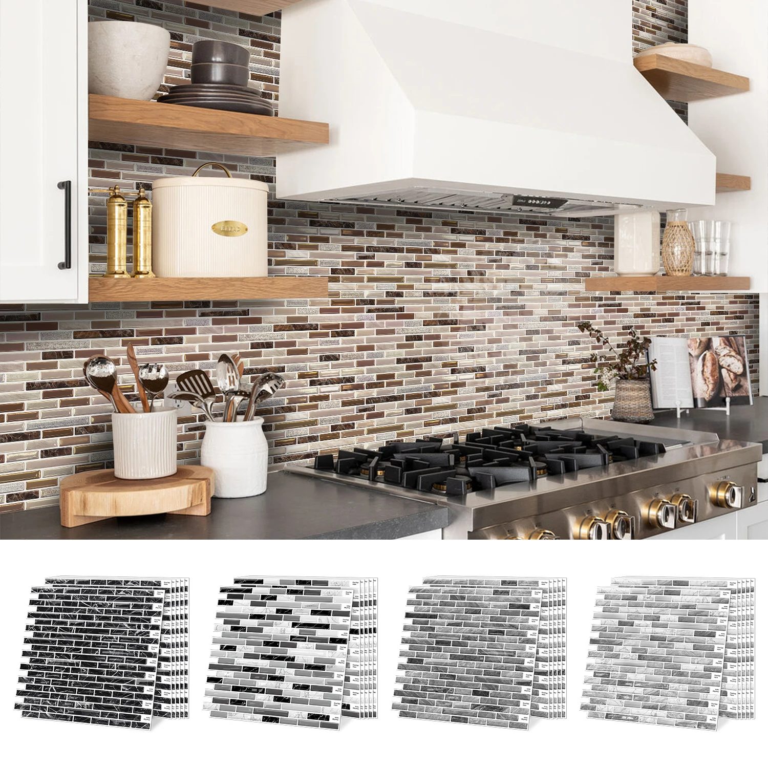 Imitation Tile Pattern Glossy Texture Tile Sticker Self-Adhesive Easy to Stick Kitchen, Restaurant, Bar Decoration Sticker