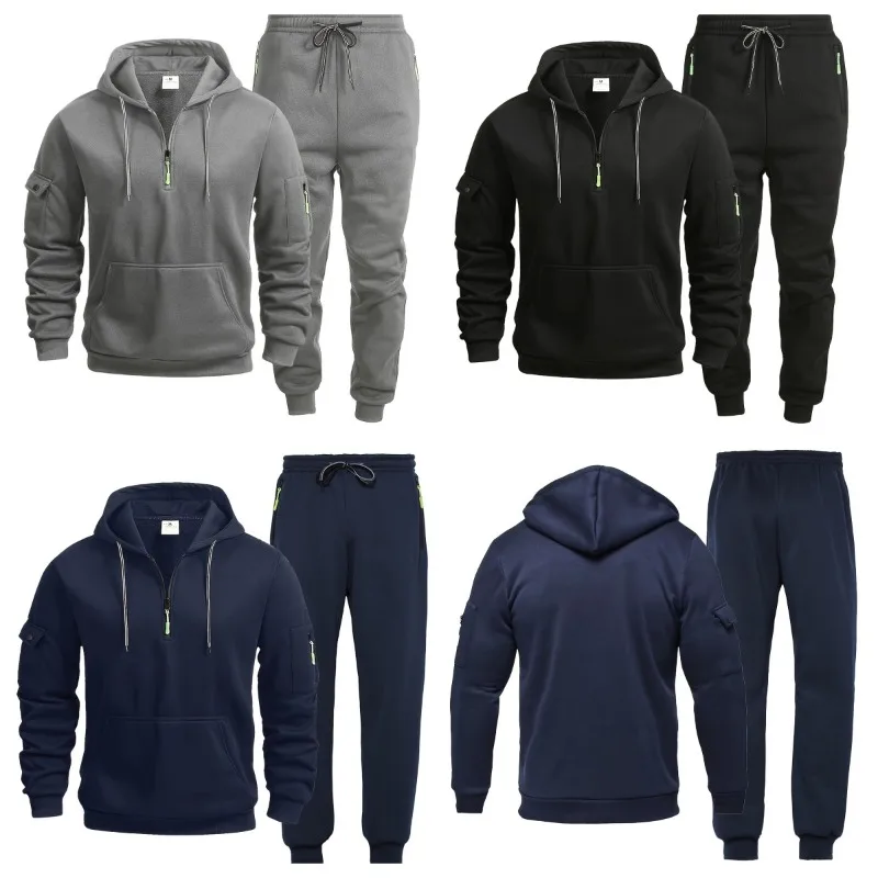 

Весенне-осенний комплект для комплексных тренировок на открытом воздухе: мужская спортивная футболка с капюшоном и легкие дышащие брюки-тайтсы