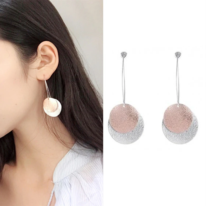 Korea Wild Matte Texture Round Earrings Simple Temperament Disc Statement Geometric Earrings Girls Popular Contrast Earrings