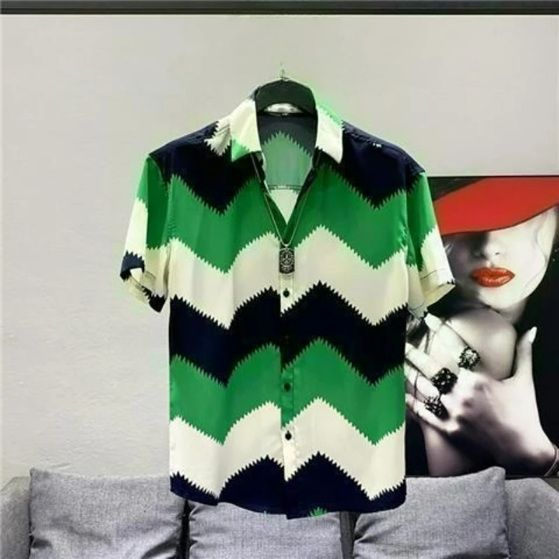 New Loose Versatile Fashion High-end Personalized Short-sleeved Shirt Men's Summer Advanced Sense Ruffian Handsome Temperament