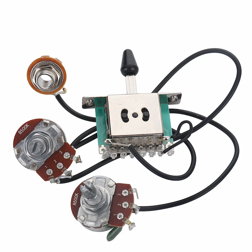 5 Way/3 Way Toggle Switch 1 Volume 1 Tone 500K Pots Control with Jack Electric Guitar Wiring Harness Prewired Kit